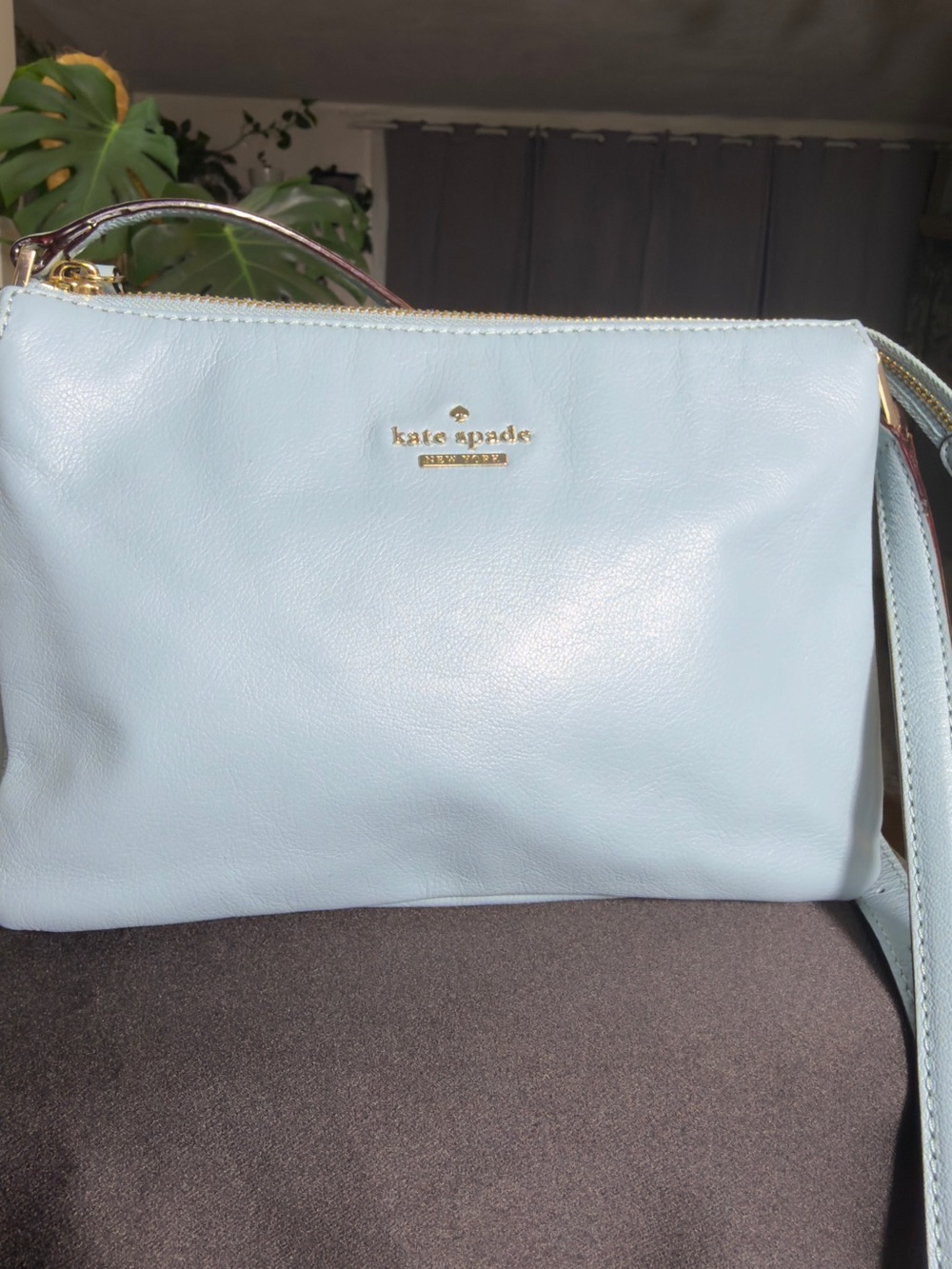 Kate Spade Bailey Pebble Leather Crossbody Bag Frosty Sky Light Blue Purse